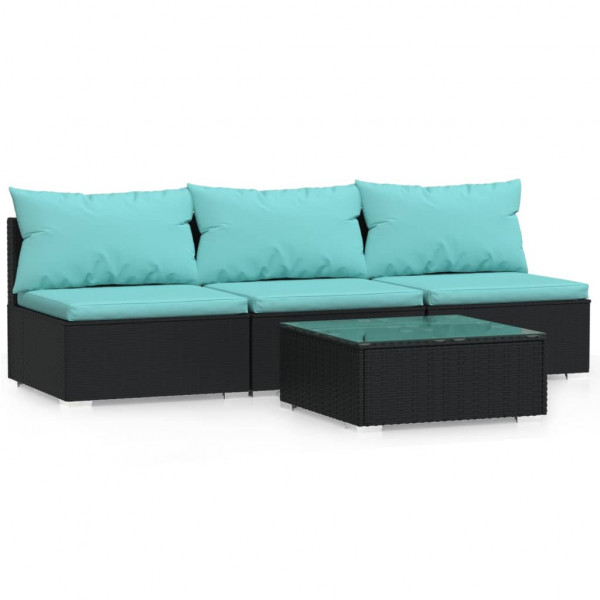 4 pcs conjunto lounge de jardim c/ almofadões vime PE preto M 2