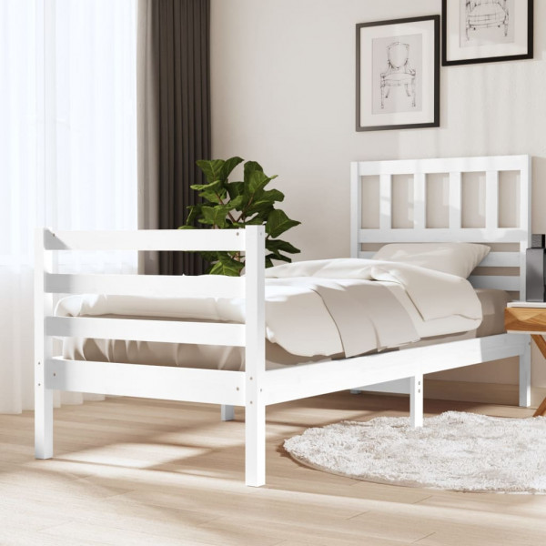 Estructura de cama madera maciza blanco individual 75x190 cm D
