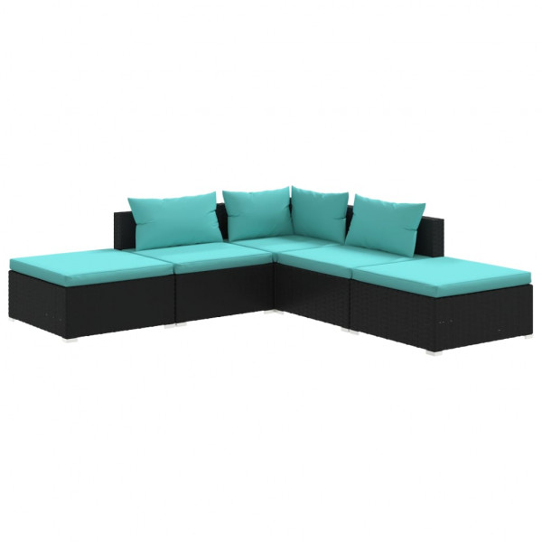 Set de muebles de jardín 5 pzas y cojines ratán sintético negro M 2