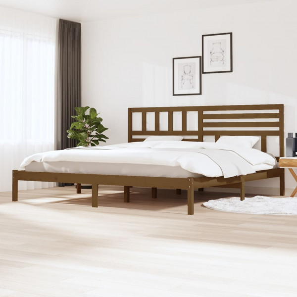 Estructura de cama madera maciza de pino marrón miel 200x200 cm D