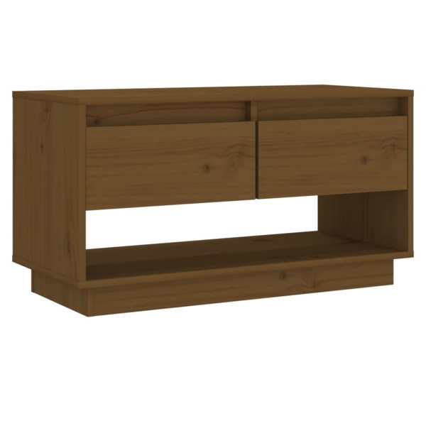 Mueble de TV madera maciza de pino marrón miel 74x34x40 cm M 2