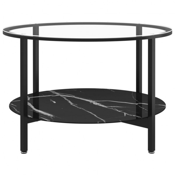 Mesa de centro 70 cm vidro temperado preto e preto mármore M 3