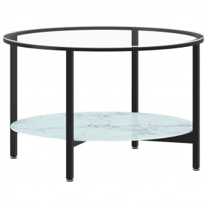 Mesa de centro 70 cm vidro temperado preto e branco mármore H