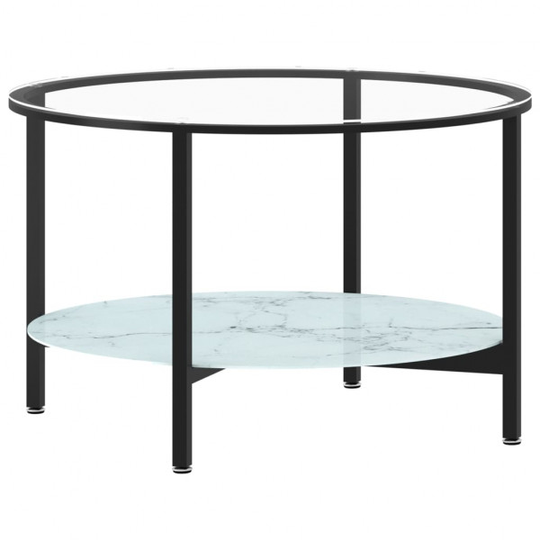 Mesa de centro 70 cm vidro temperado preto e branco mármore M 2