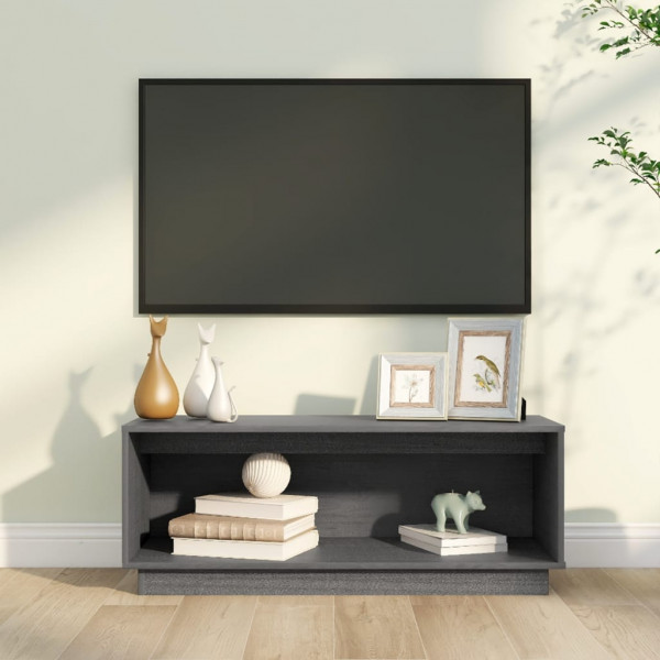 Mueble de TV de madera maciza de pino gris 90x35x35 cm D