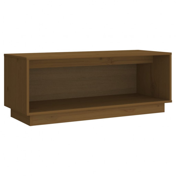 Mueble de TV madera maciza de pino marrón miel 90x35x35 cm M 2