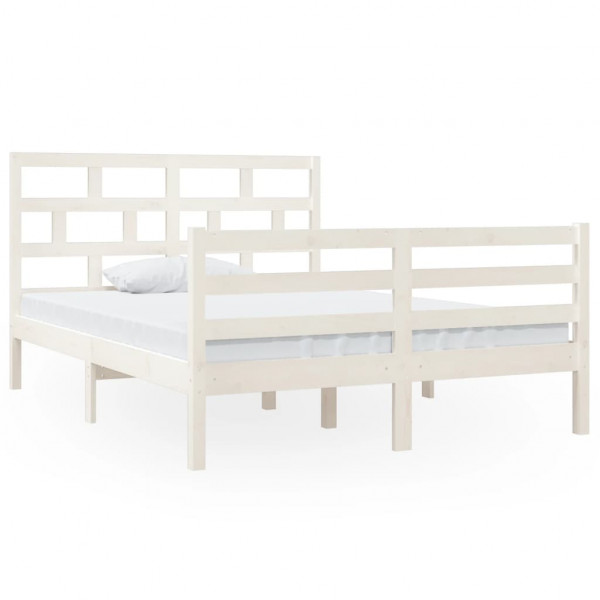 Estrutura de cama casal 135x190 cm madeira maciça branco M 2