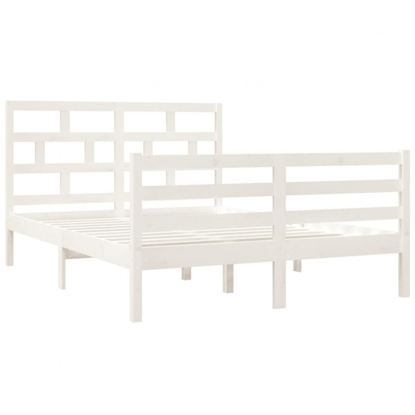 Estrutura de cama casal 135x190 cm madeira maciça branco M 3
