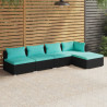 5 pcs conjunto lounge de jardim c/ almofadões vime PE preto 1
