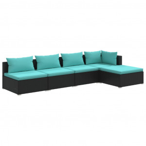 Set de muebles de jardín 5 pzas y cojines ratán sintético negro H