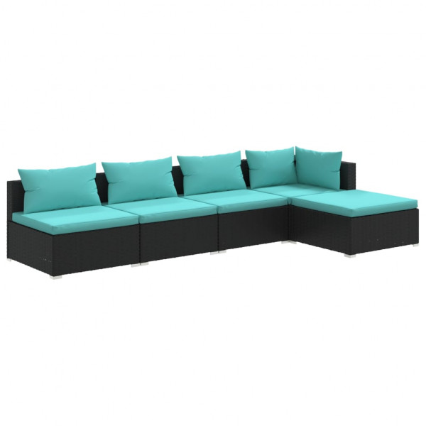 Set de muebles de jardín 5 pzas y cojines ratán sintético negro M 2