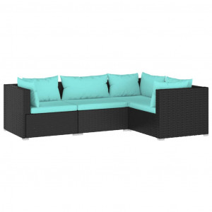 Set de muebles de jardín 4 pzas y cojines ratán sintético negro H