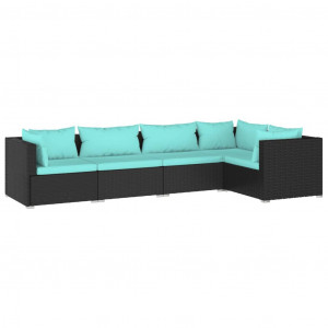 Set de muebles de jardín 5 pzas y cojines ratán sintético negro H