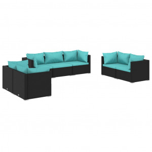 7 pcs conjunto lounge de jardim c/ almofadões vime PE preto H