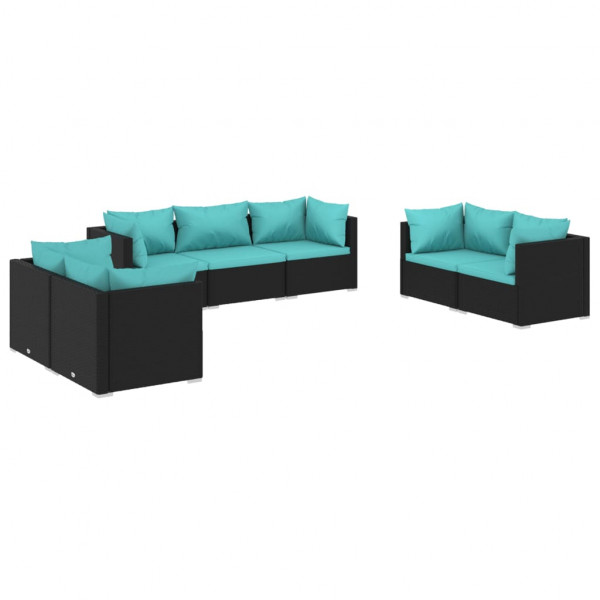 Set de muebles de jardín 7 pzas y cojines ratán sintético negro M 2
