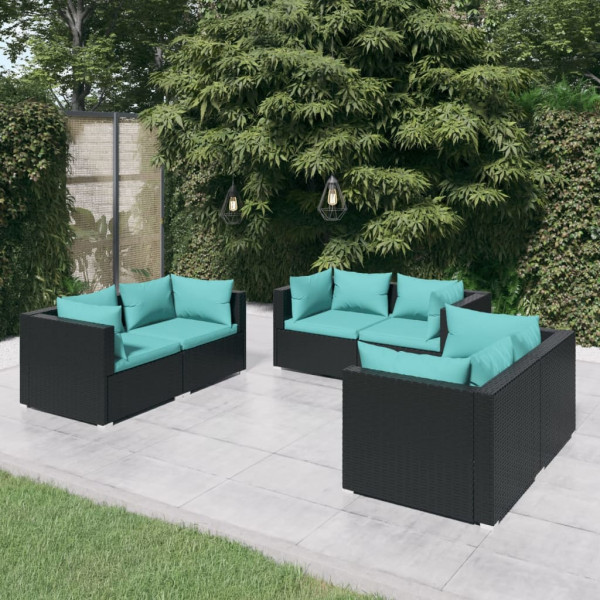 Set de muebles de jardín 6 pzas y cojines ratán sintético negro D