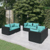 Set de muebles de jardín 6 pzas y cojines ratán sintético negro 1