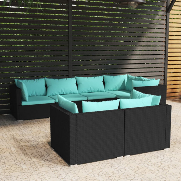 Set de muebles de jardín y cojines 7 pzas ratán sintético negro D