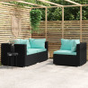 3 pcs conjunto lounge de jardim c/ almofadões vime PE preto 1