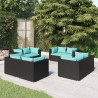 8 pcs conjunto lounge de jardim c/ almofadões vime PE preto 1