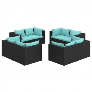 Set de muebles de jardín 8 pzas y cojines ratán sintético negro H