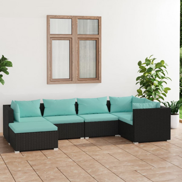 6 pcs conjunto lounge de jardim c/ almofadões vime PE preto D