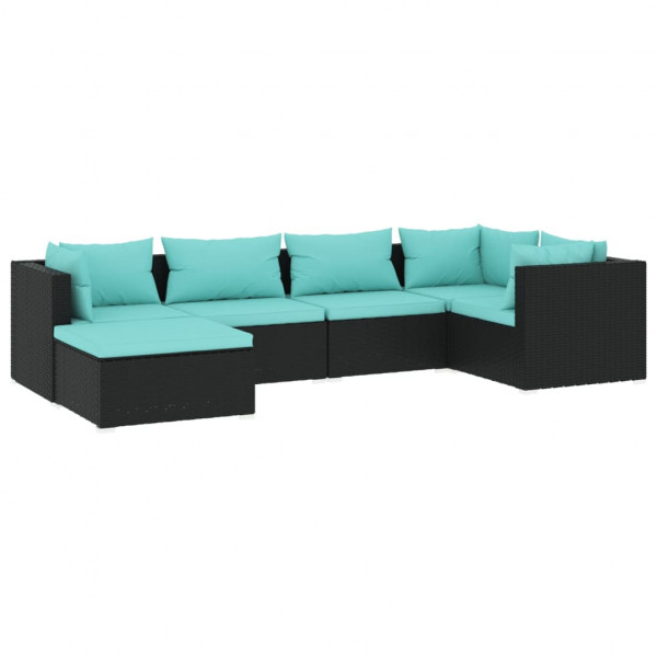 Set de muebles de jardín 6 pzas y cojines ratán sintético negro M 2