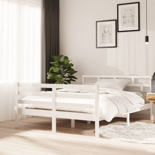 Estructura de cama de madera maciza de pino blanco 140x190 cm D