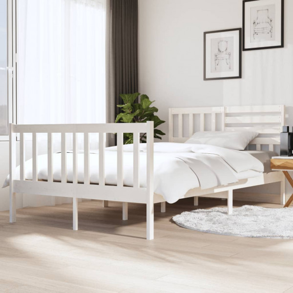 Estructura de cama de madera maciza blanca 140x190 cm D