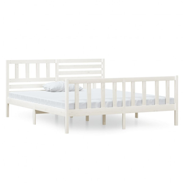 Estrutura de cama 140x190 cm madeira maciça branco M 2