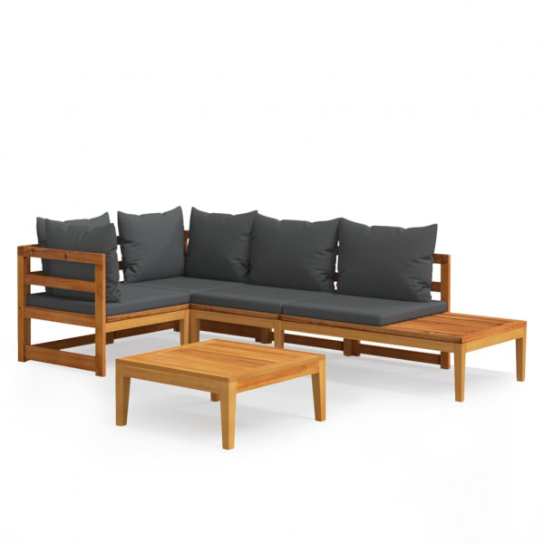 Set muebles de jardín 4 pzas cojines gris oscuro madera acacia M 2