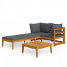 3 pcs conj. lounge de jardim c/ almofadões cinza-escuro acácia 2