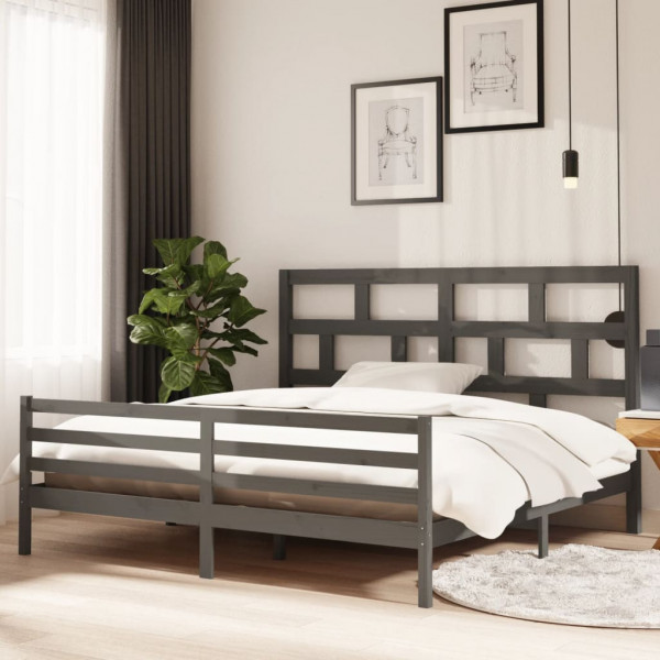 Estructura de cama de madera maciza de pino gris 200x200 cm D