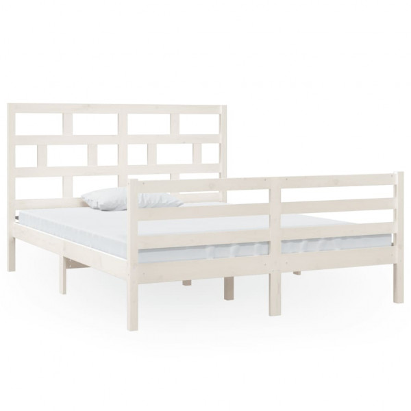 Estructura de cama King Size madera maciza blanco 150x200 cm M 2