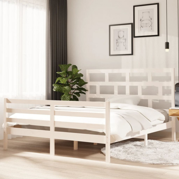 Estructura de cama de madera maciza de pino blanca 160x200 cm D