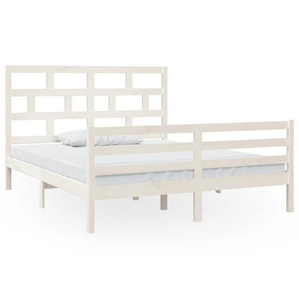 Estrutura de cama 160x200 cm madeira de pinho maciça branco M 2