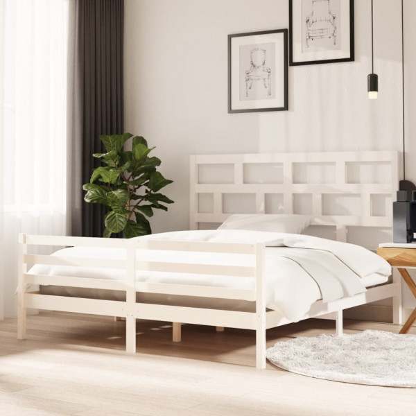 Estructura de cama de madera maciza blanca 180x200 cm D