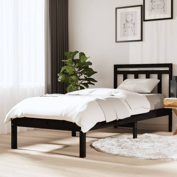Estructura de cama individual madera maciza negro 75x190 cm D