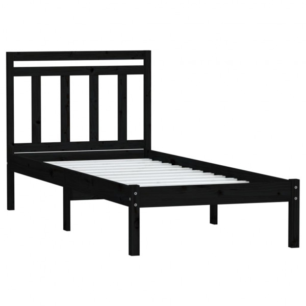 Estructura de cama individual madera maciza negro 75x190 cm M 3