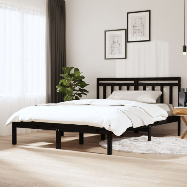 Estructura de cama de madera maciza de pino negro 140x190 cm D