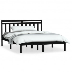 Estructura de cama de madera maciza de pino negro 140x190 cm H