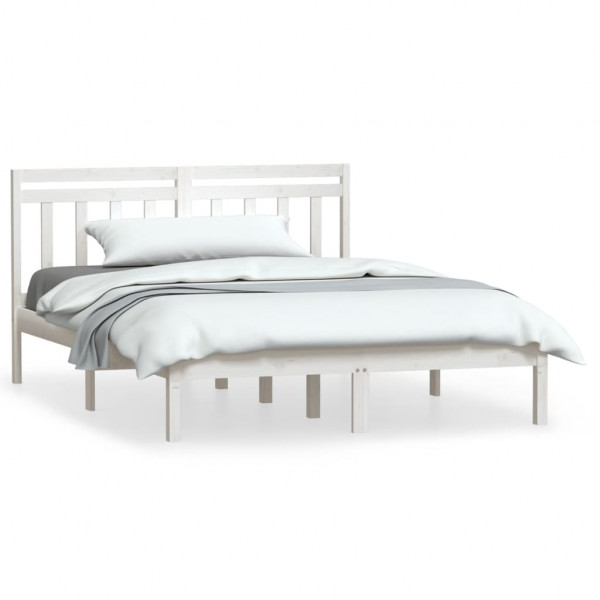 Estructura de cama madera maciza tamaño king blanca 150x200 cm M 2