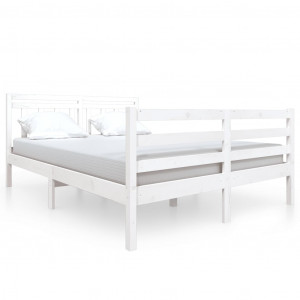 Estructura de cama doble de madera maciza blanco 135x190 cm H
