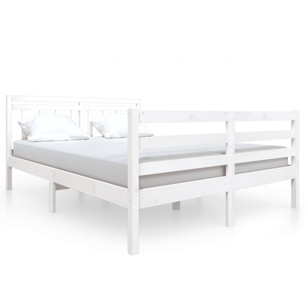 Estructura de cama doble de madera maciza blanco 135x190 cm M 2