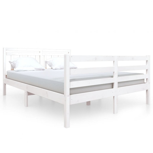 Estrutura de cama em madeira maciça branca 140x190 cm M 2