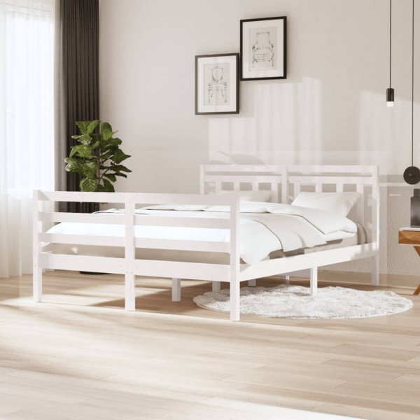 Estructura de cama de madera maciza blanca 140x200 cm D