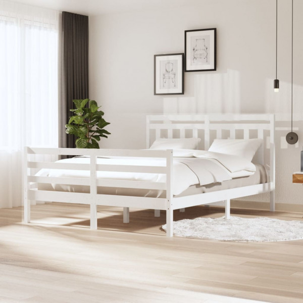 Estructura de cama madera maciza blanco tamaño king 150x200 cm D