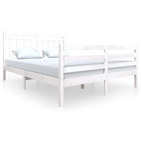 Estrutura de cama king size em madeira maciça branca 150x200 cm M 2