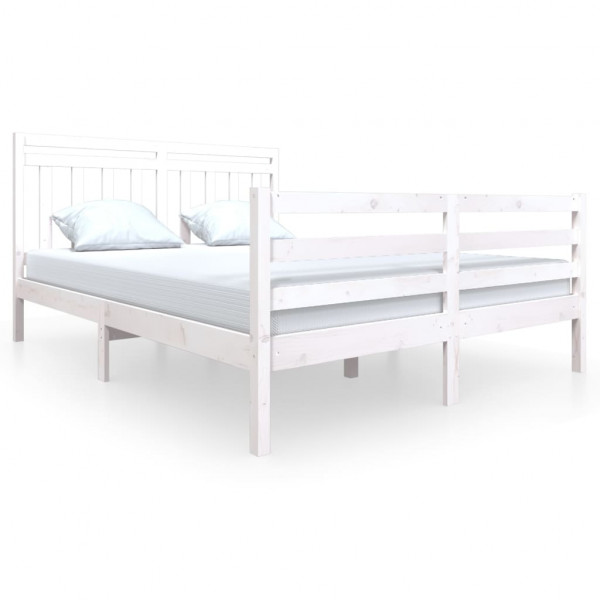 Estructura de cama de madera maciza blanca 160x200 cm M 2