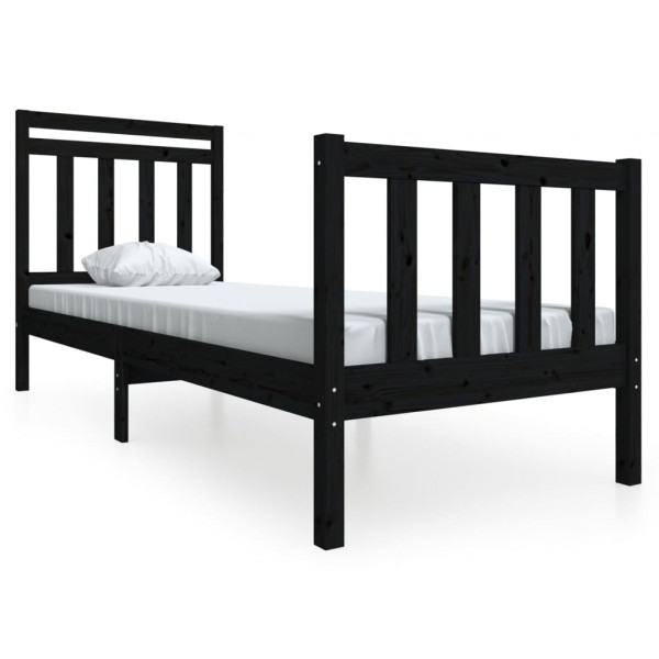Estrutura cama pequena solteiro 75x190 cm madeira maciça preto M 2
